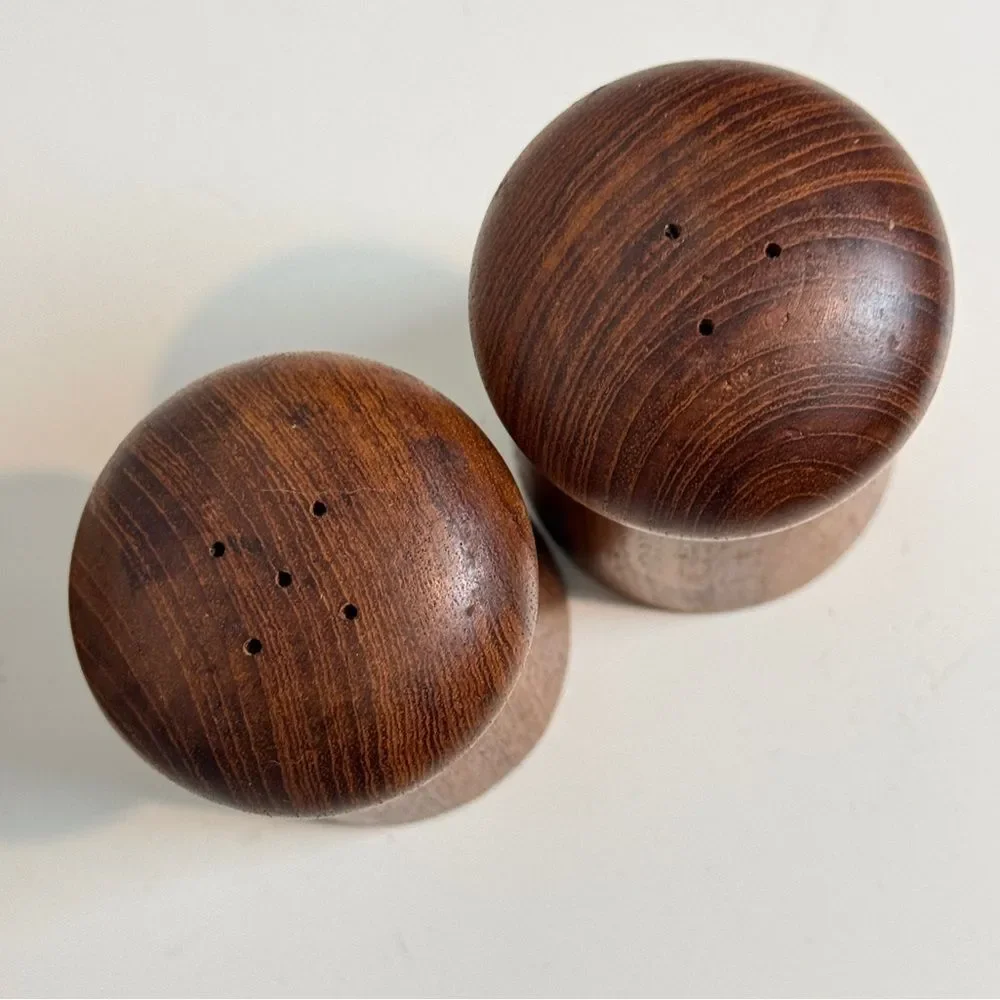 Vintage Teak Napkin Holder with Salt Shaker & Pepper Mill